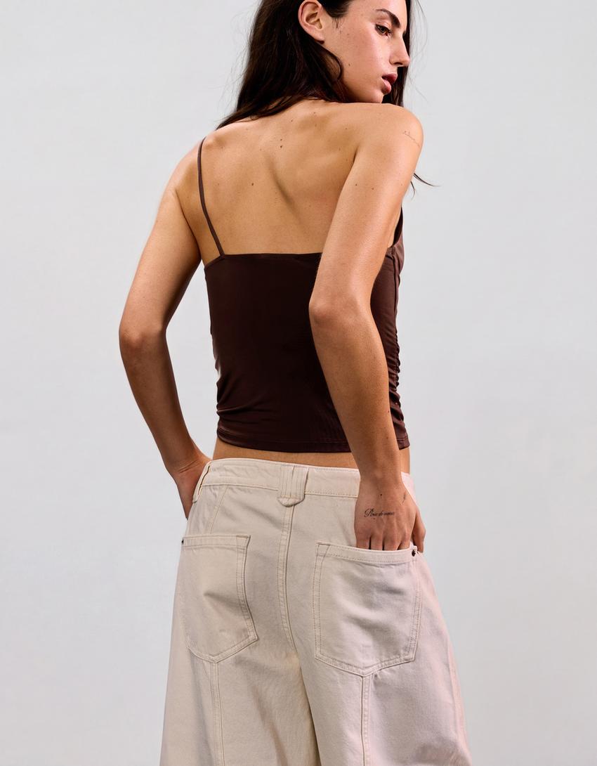 Asymmetric kerchief top-Brown