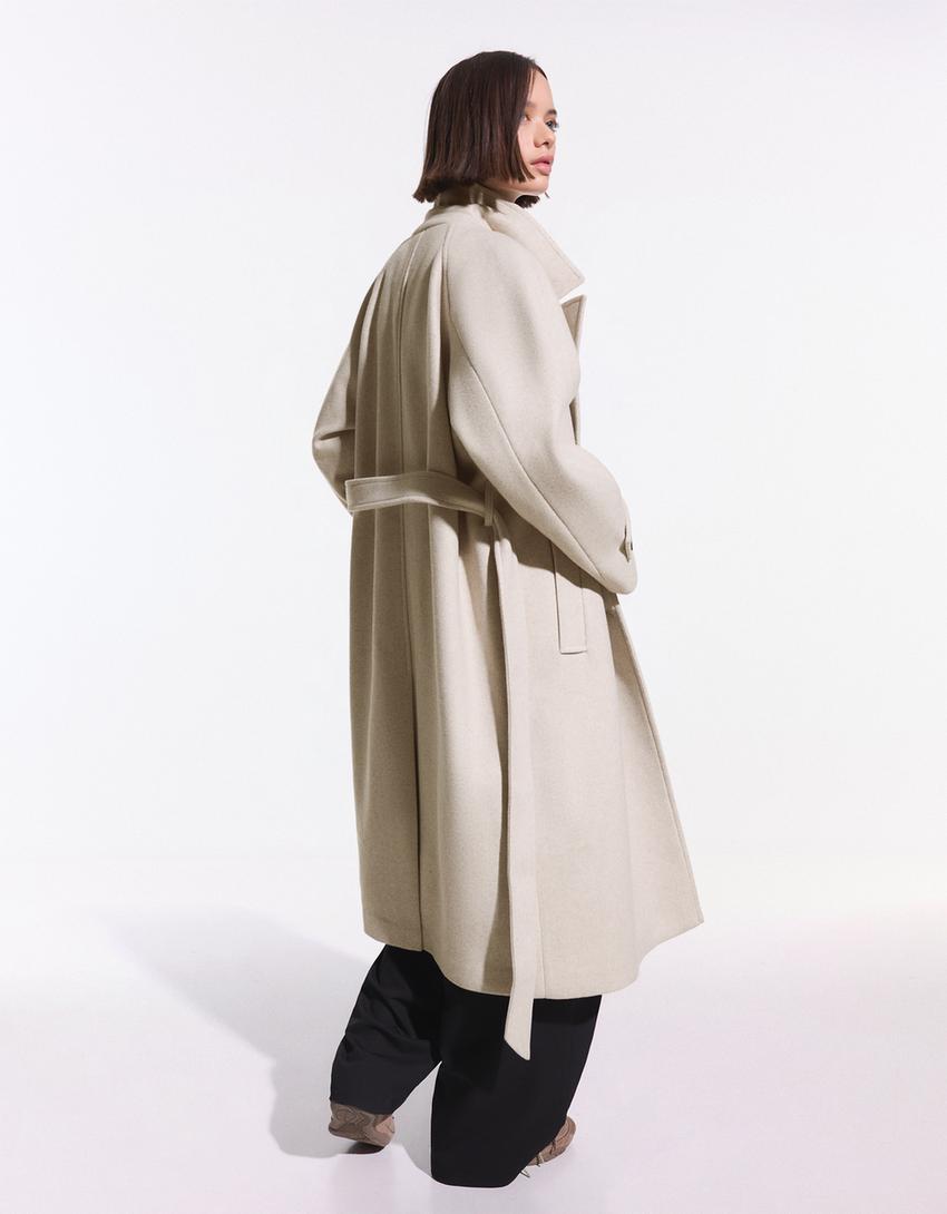 Kemerli yumuşak trençkot-Kum rengi