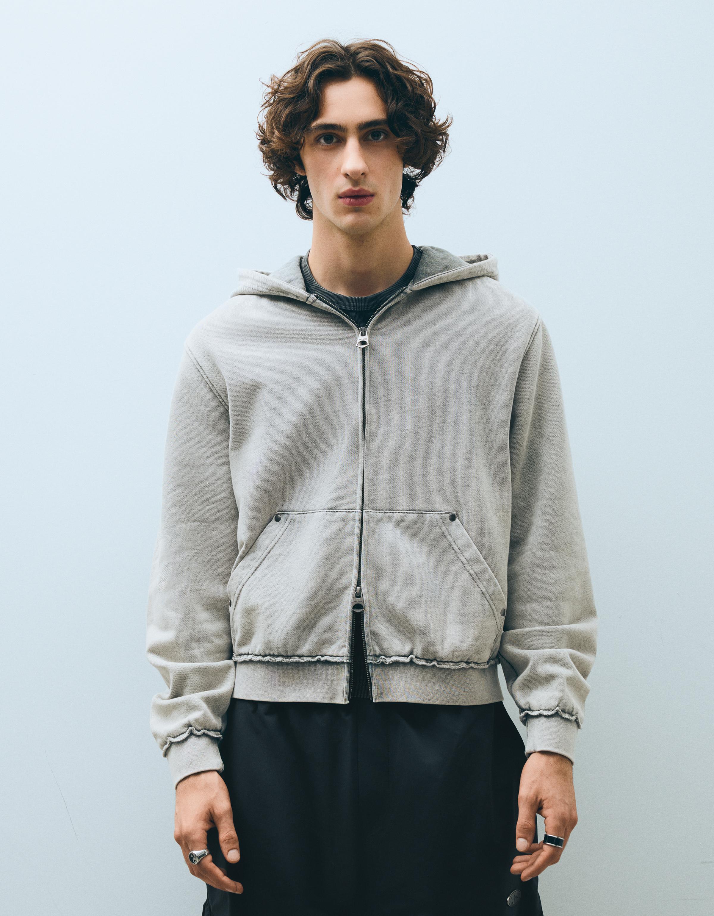 Bershka Sudadera Capucha Cremallera Tachas Hombre L Gris
