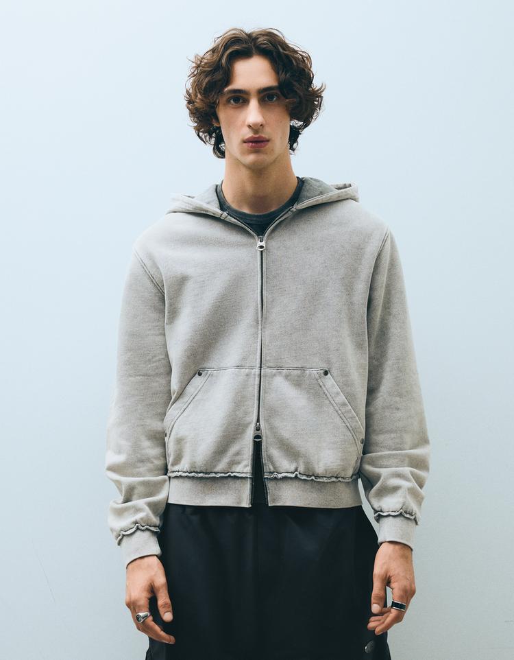 Studded zip-up hooded sweatshirt — Grey
