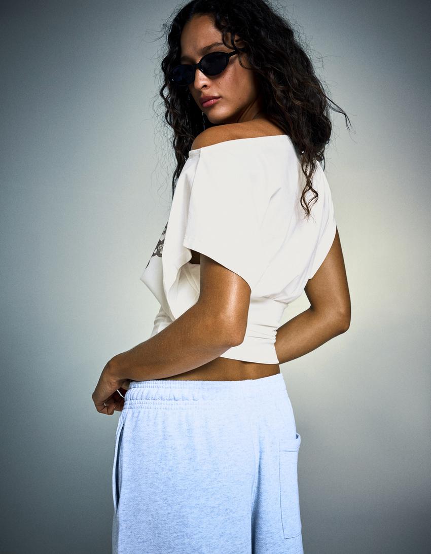 Short sleeve asymmetric print T-shirt-Off white