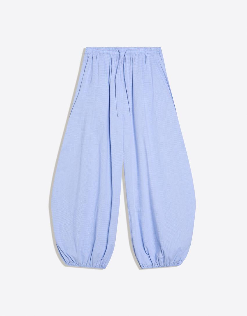 Pantalon bloomer popeline-Bleu