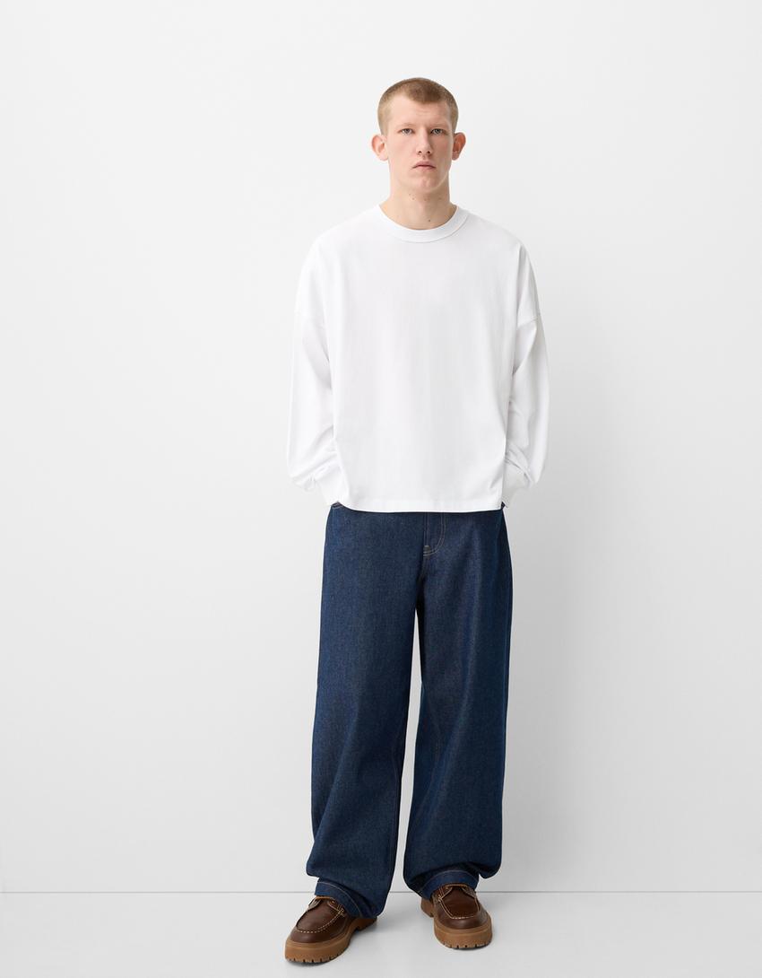 Thick long sleeve T-shirt-White-3