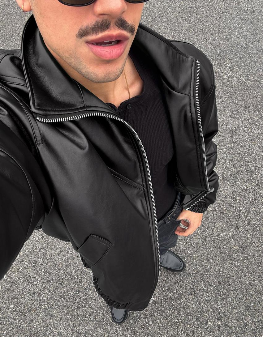 Faux leather jacket-Black