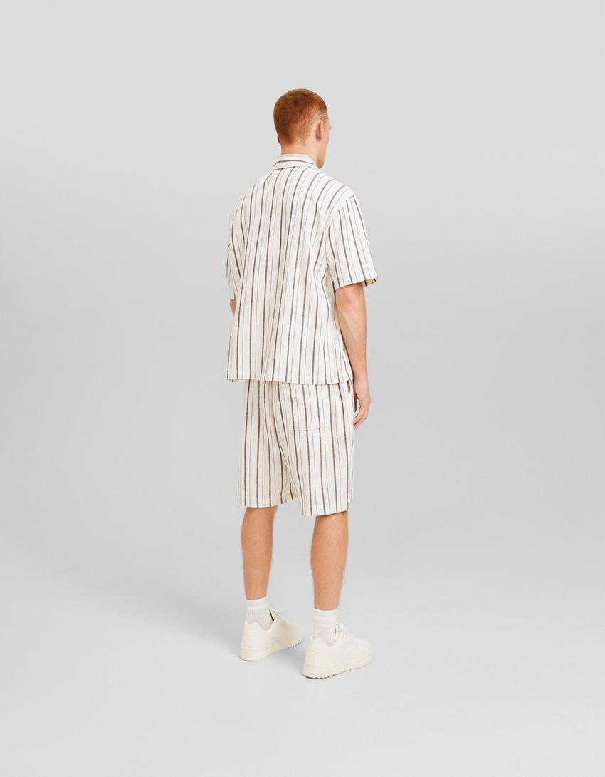 Ensemble chemise et bermuda rustique rayures-Écru-2