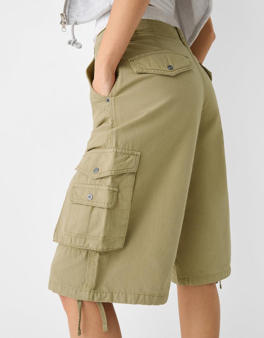 Cotton cargo baggy Bermuda shorts-Green-6