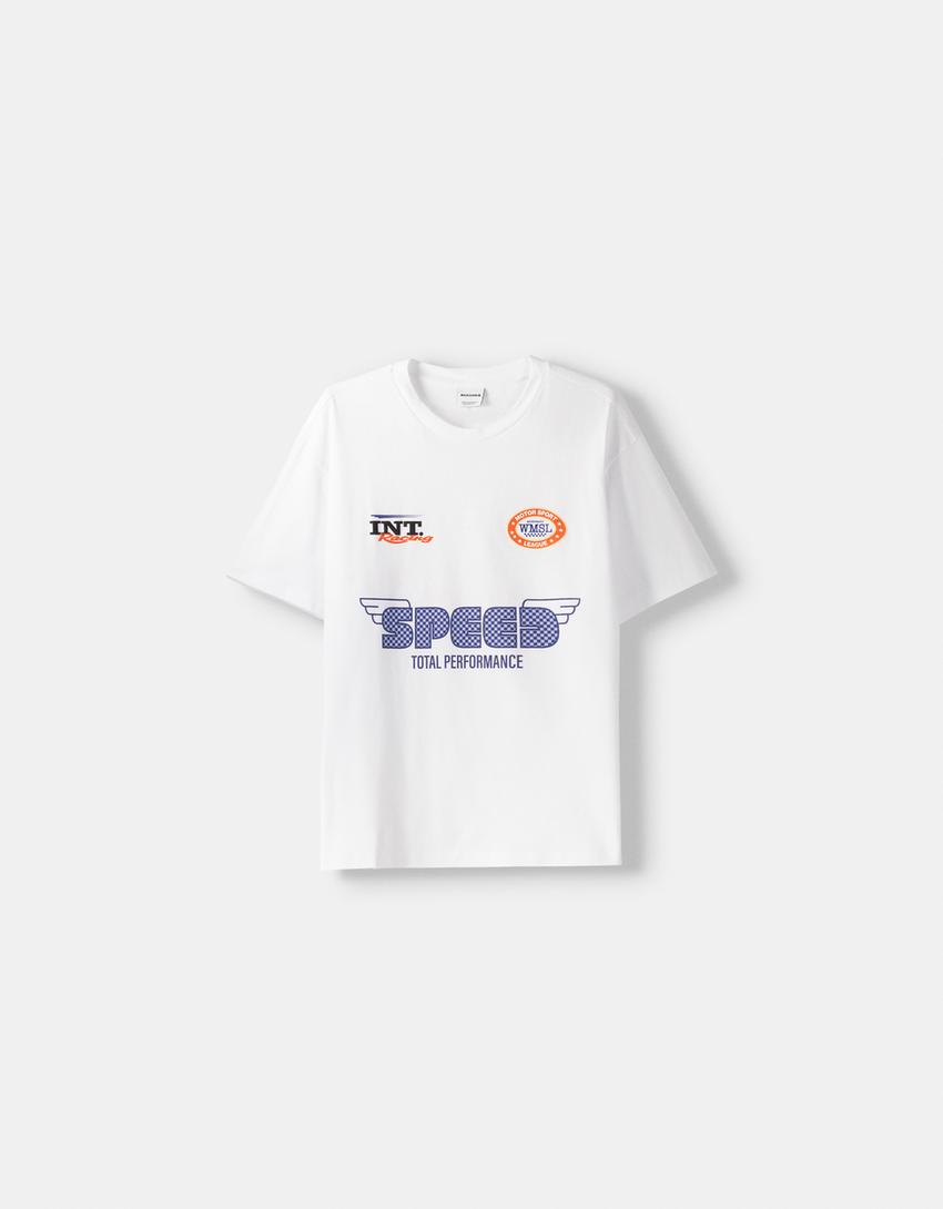 T-shirt manga curta boxy estampado-Branco-4