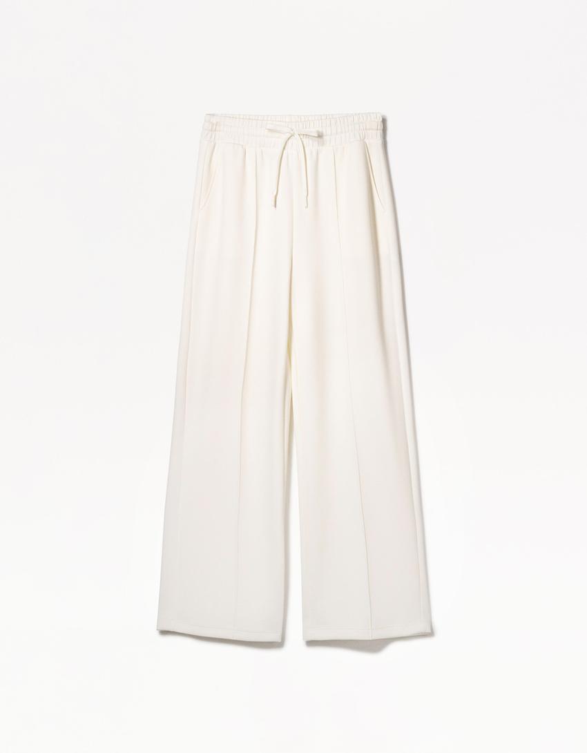 Soft wide-leg pants-Cream-4
