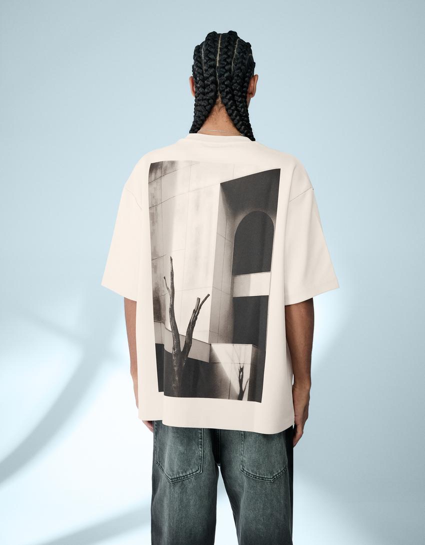 Short sleeve plush T-shirt with print-Sand