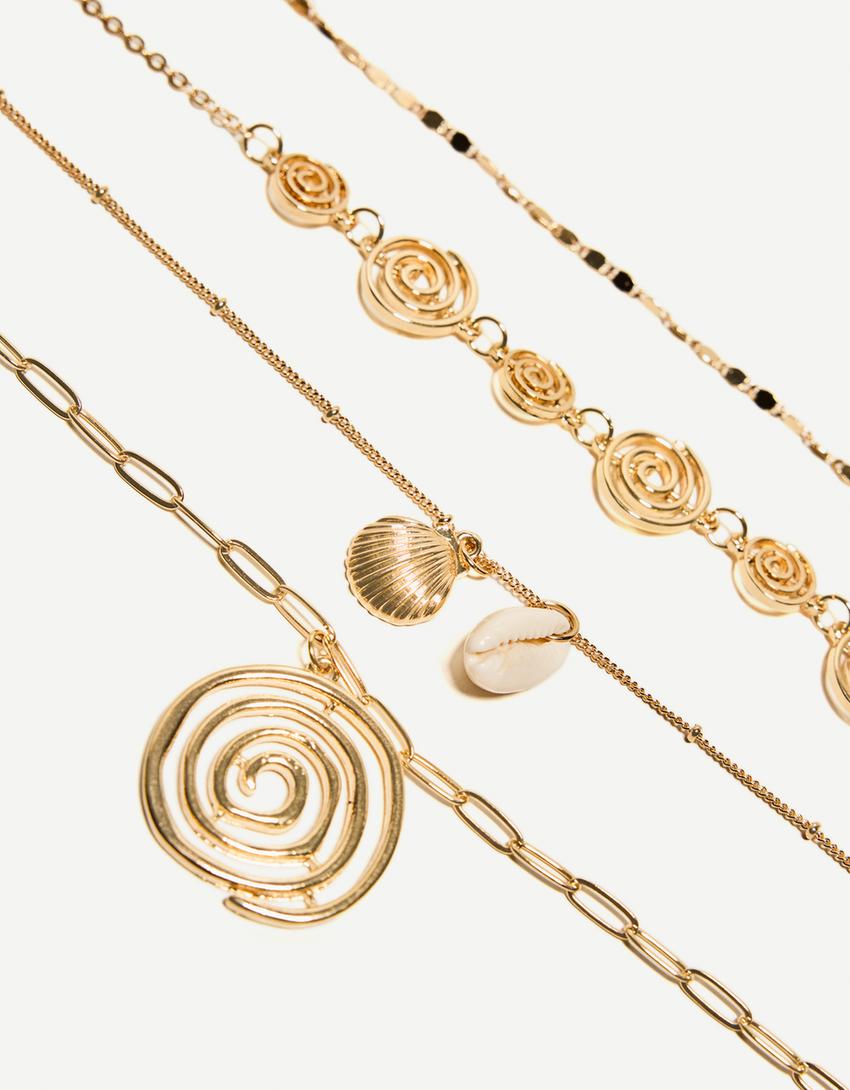 Pack 4 collane con ciondolo a spirale-Oro-1