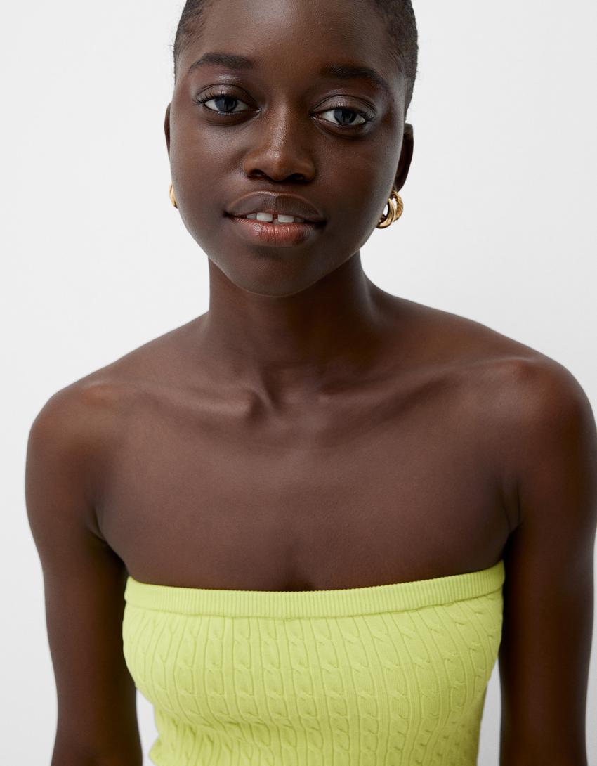 Vestido mini bandeau entrançado-Verde-6