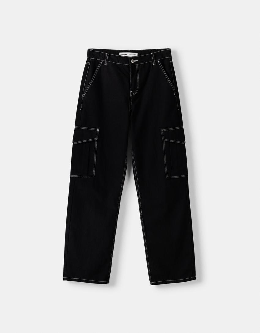 بنطال جينز كارغو بقصّة مستقيمة-أسود-4