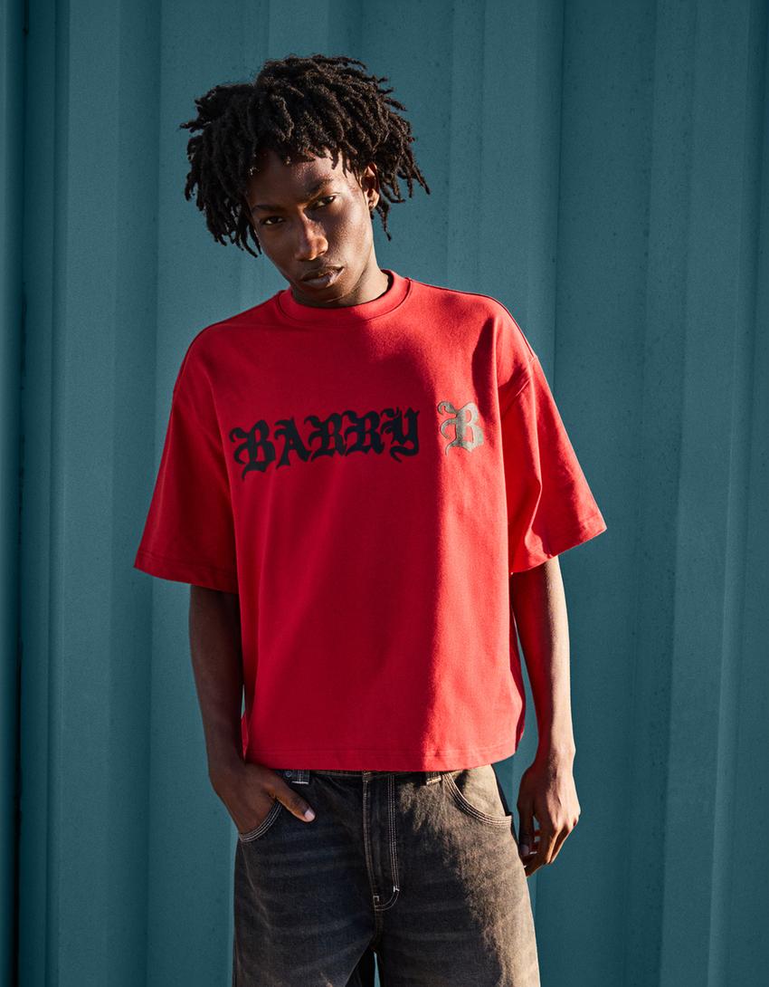 T-shirt Barry B manga curta Boxy fit estampado-Coral