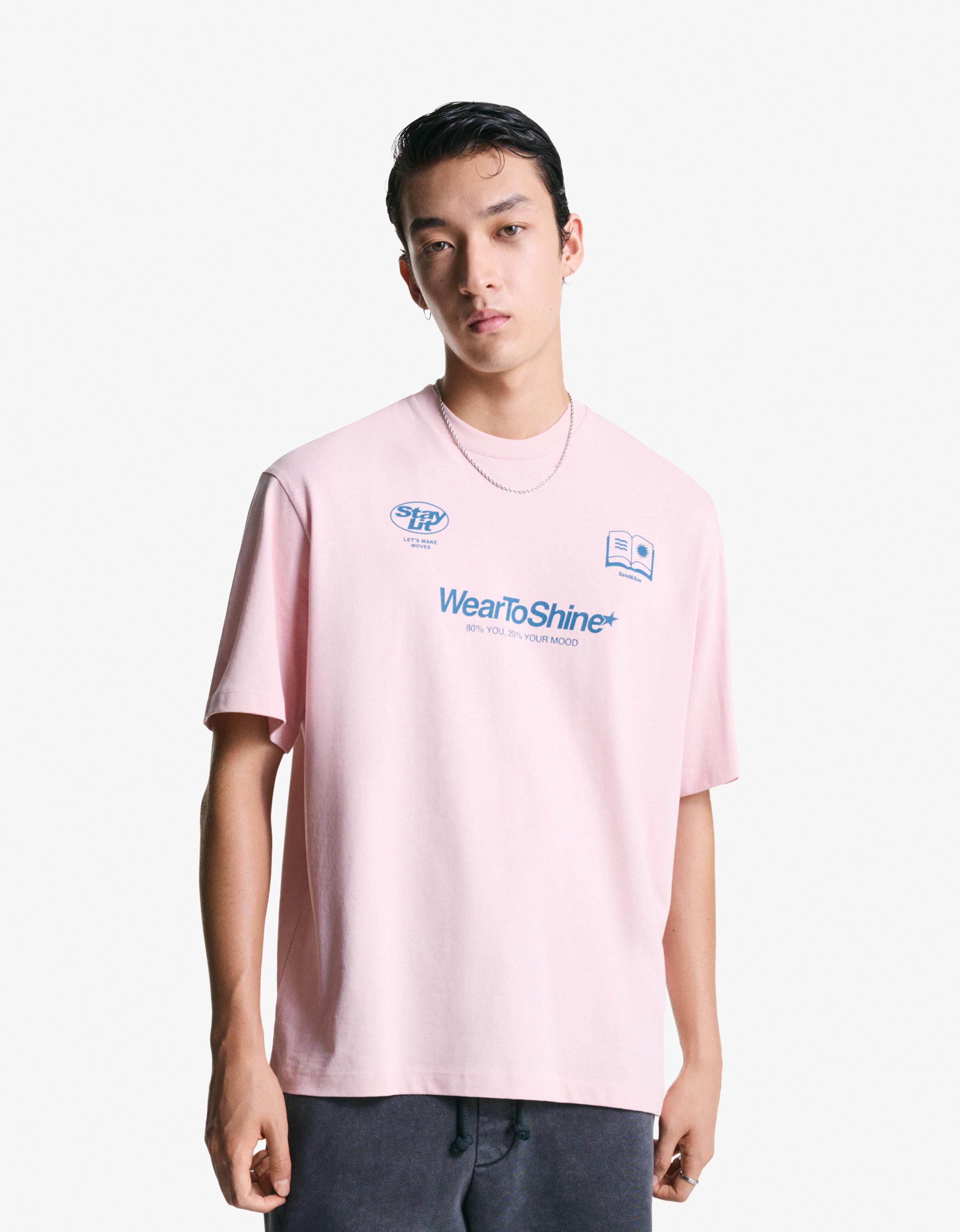 Bershka T-Shirt Mit Print Und Kurzen Ärmeln Herren S Rosa