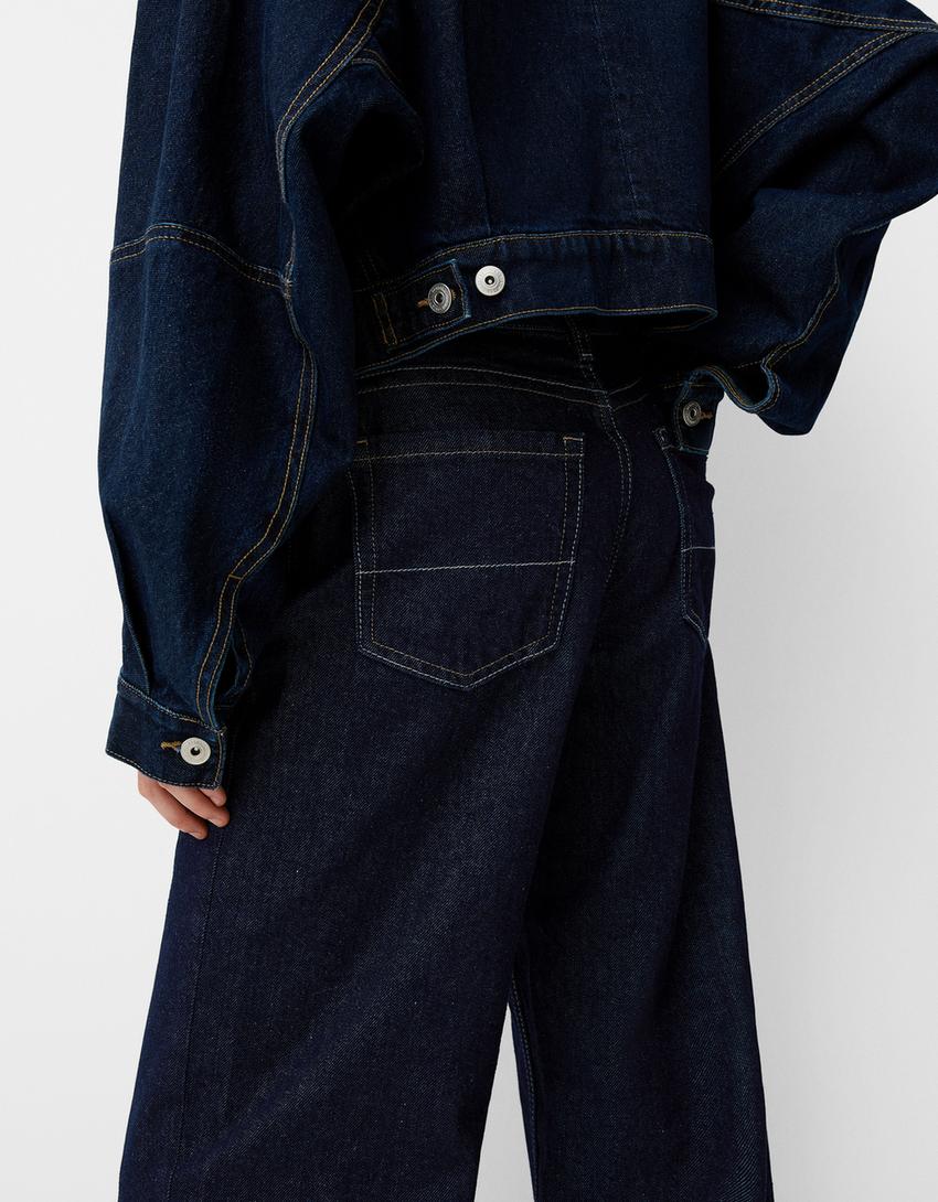 Wide-leg '90s jeans with turn-up hems-Navy-3