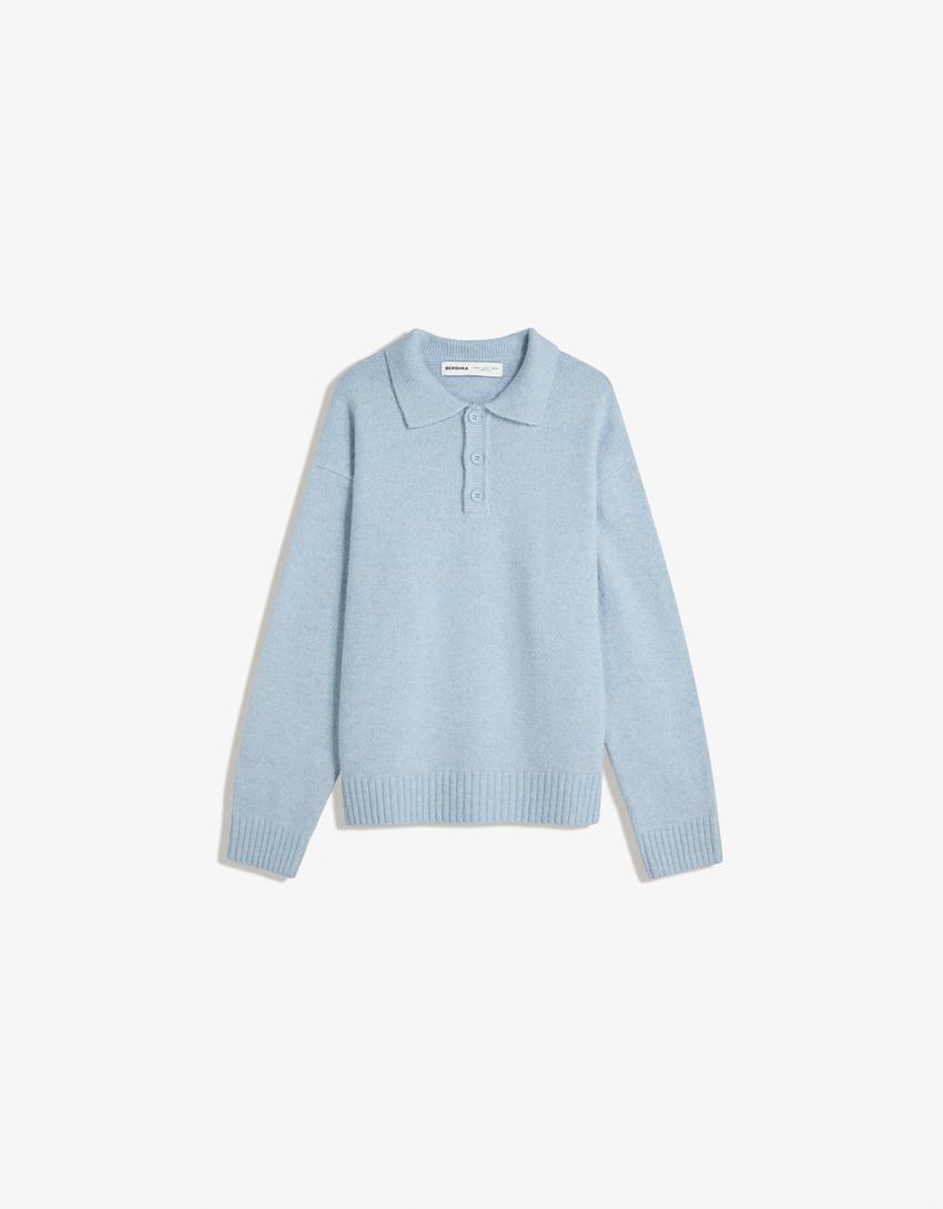 Pull col polo-Bleu clair-4