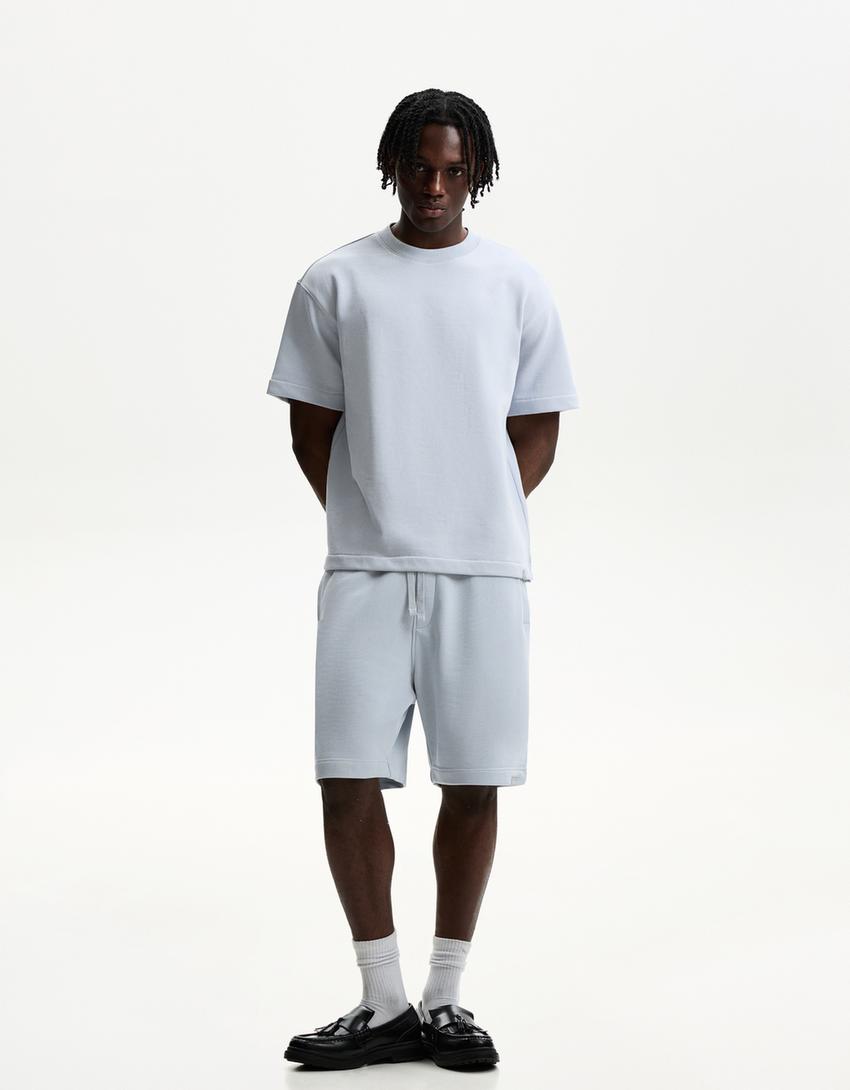 Short sleeve plush T-shirt-Light blue-0