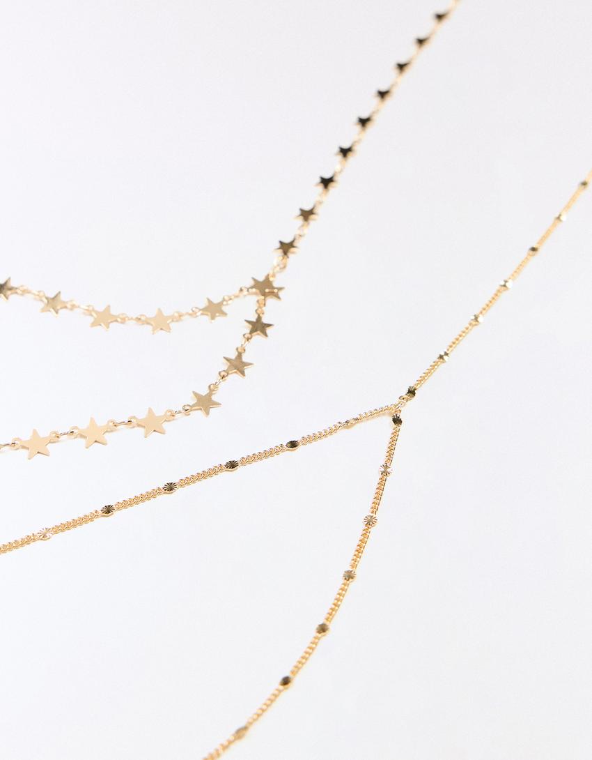 Star lariat necklace-Gold