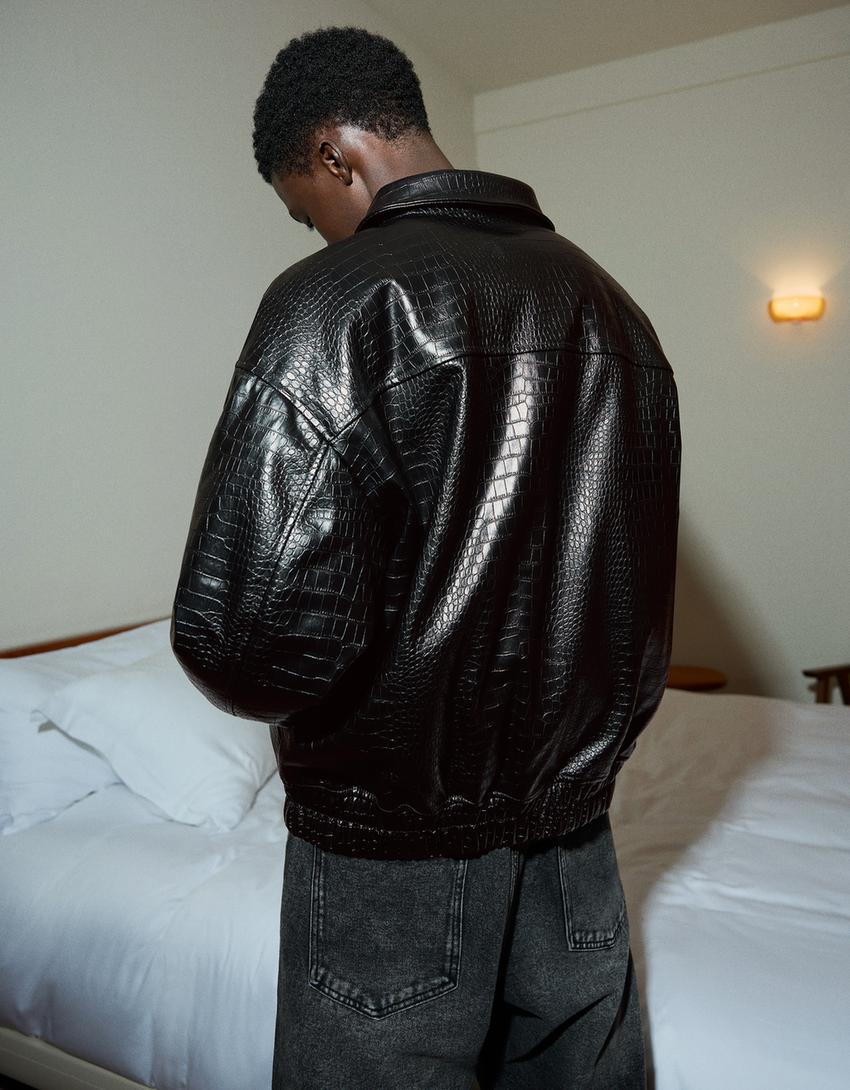 Caçadora efecte pell animal print-Negre