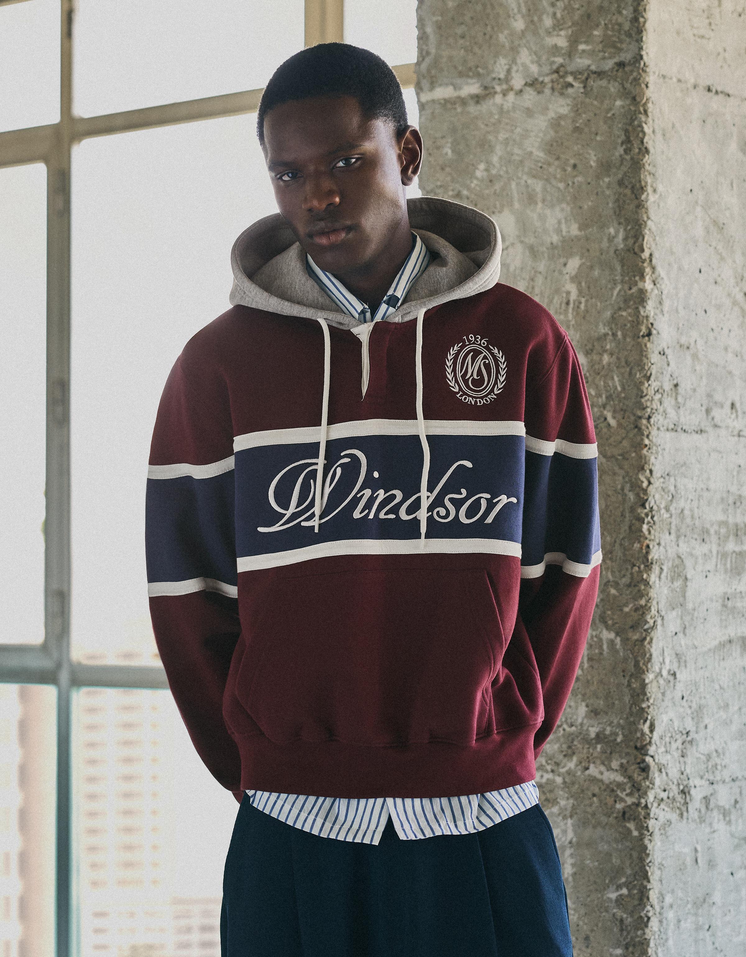 Bershka Sudadera Capucha Contraste Print Hombre L Burdeos
