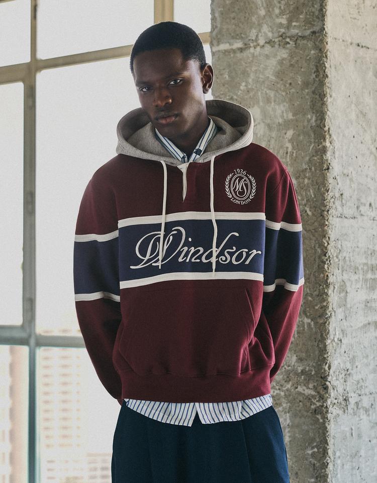 Contrast print hoodie — Burgundy