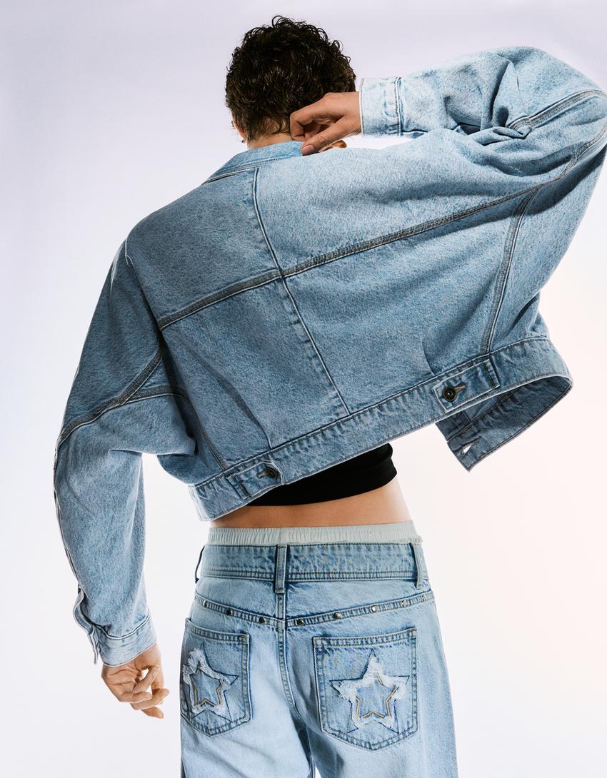 Cazadora denim cropped-Azul lavado-1