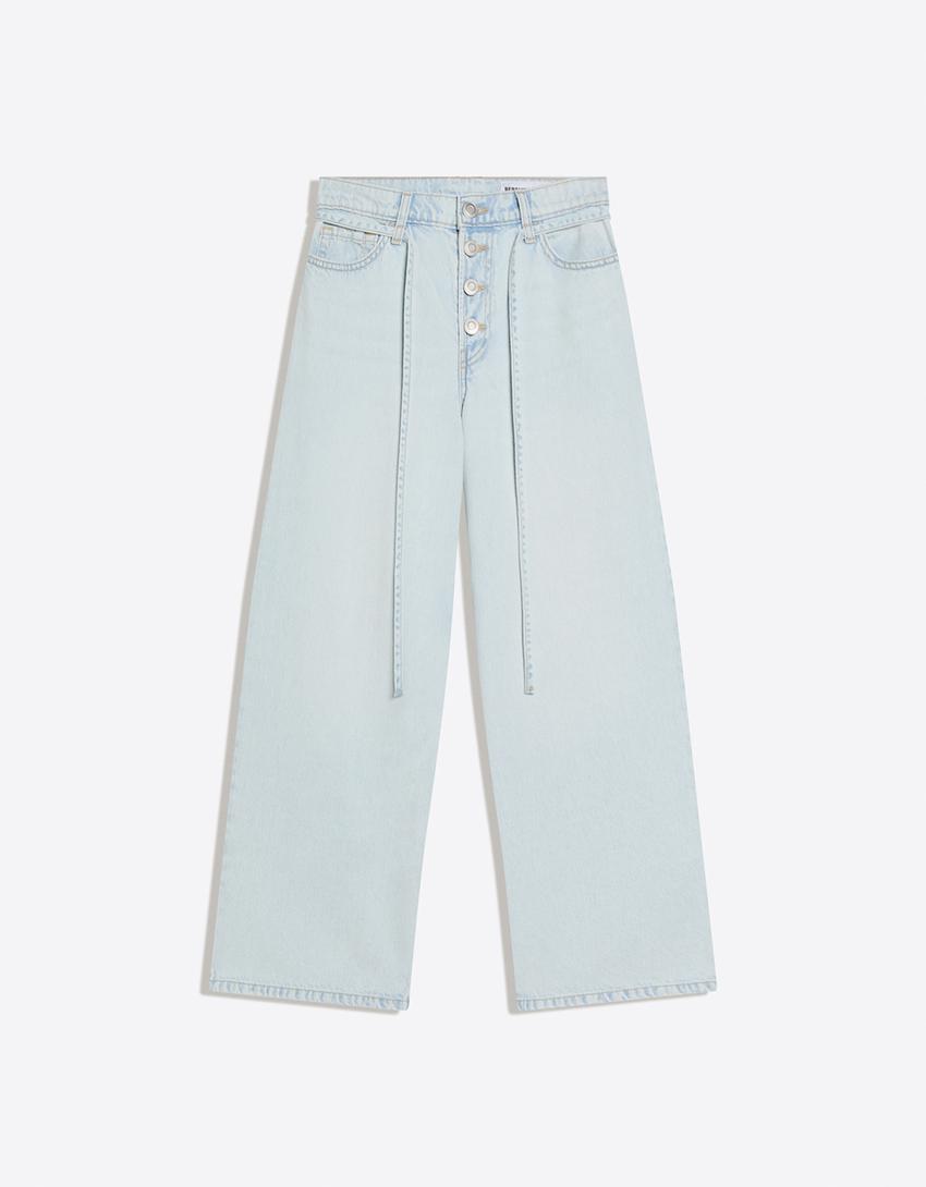 High-waist wide-leg jeans-Light blue