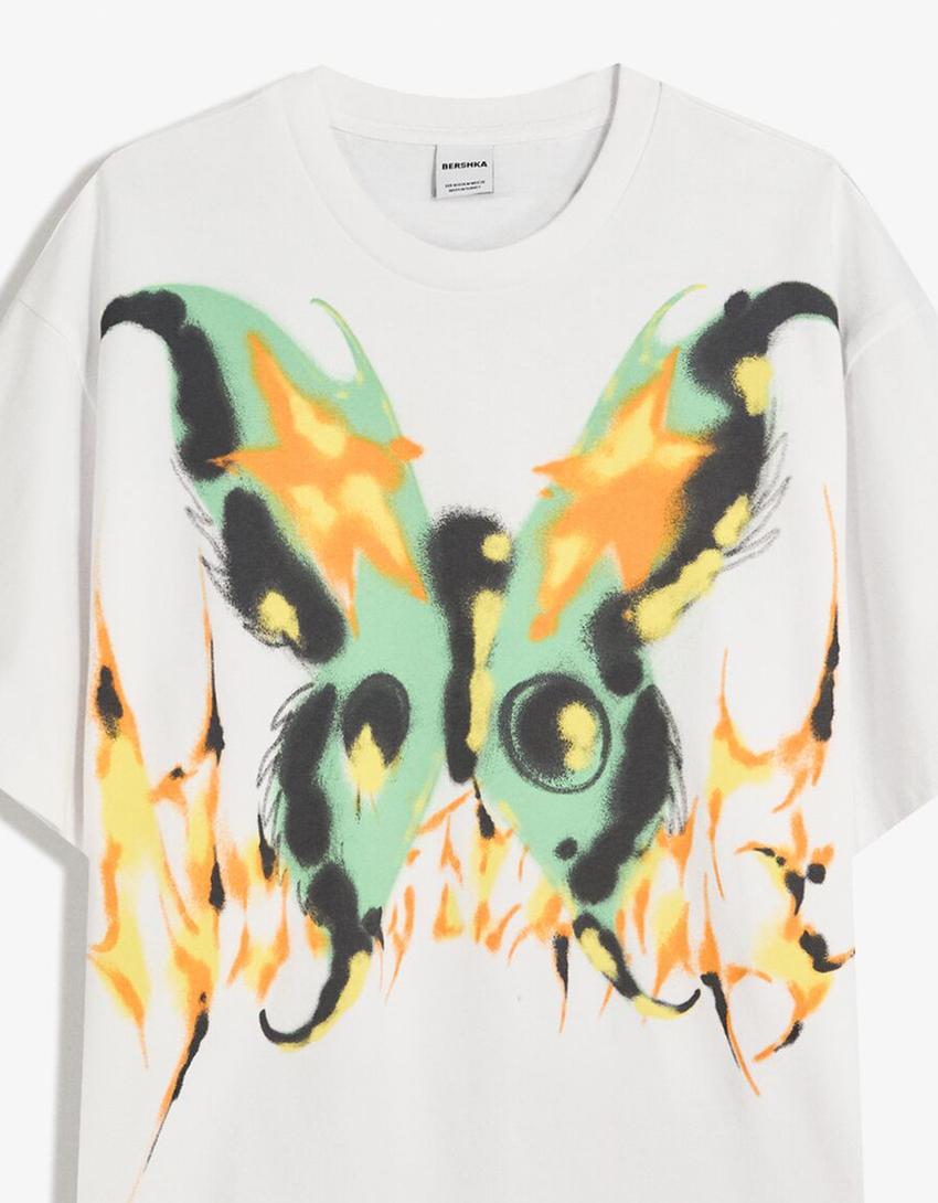 تيشرت بأكمام قصيرة وطبعة-أبيض