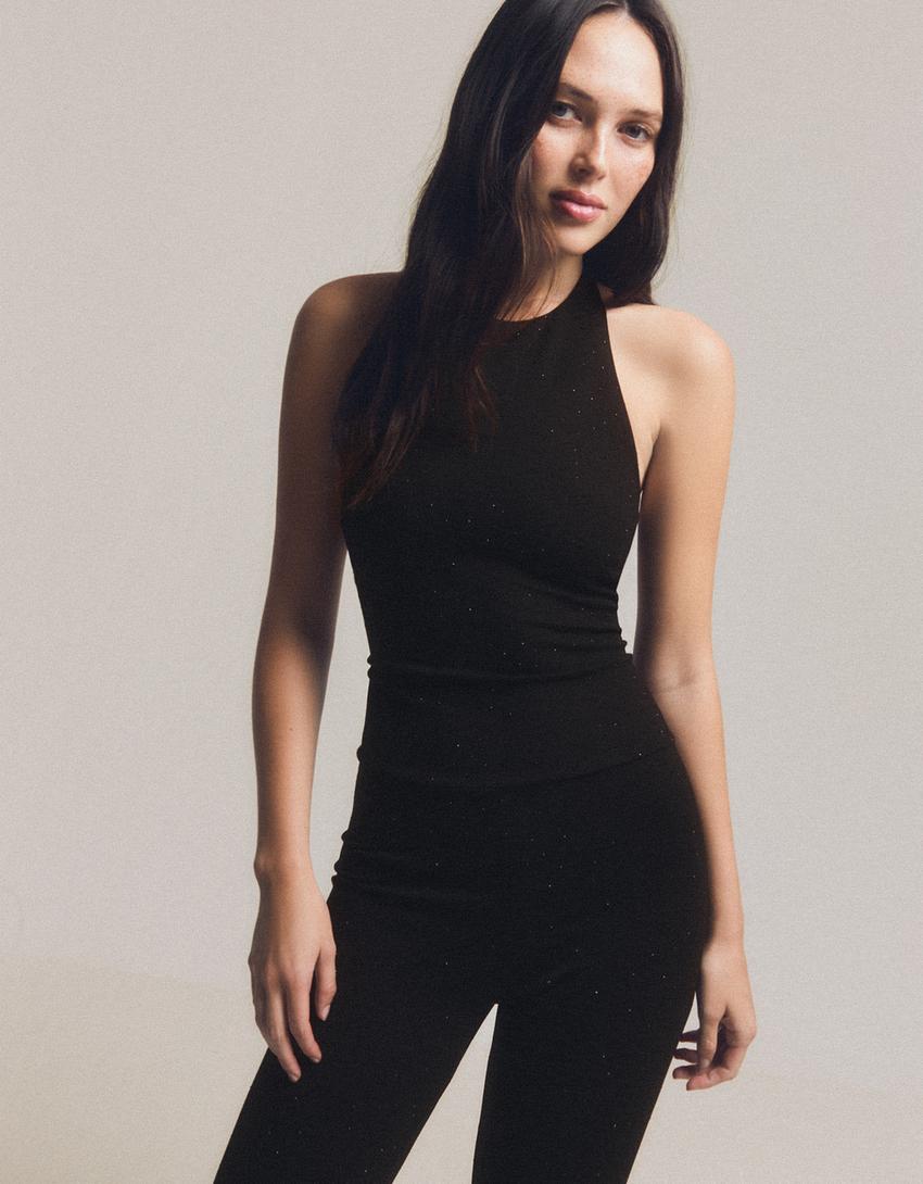 Combinaison longue ajustée à strass-Noir