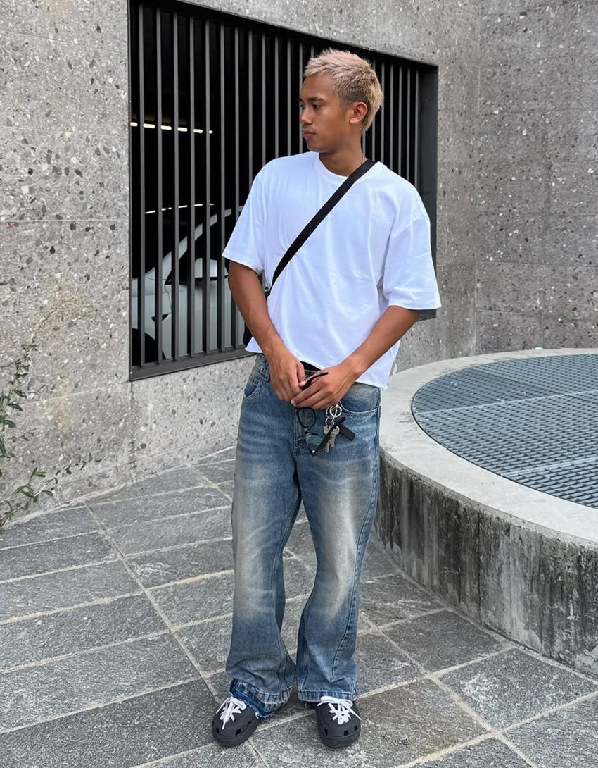 Jeans baggy flare-Bleu lavé-0