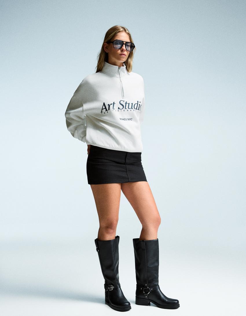Printed quarter-zip sweatshirt-White