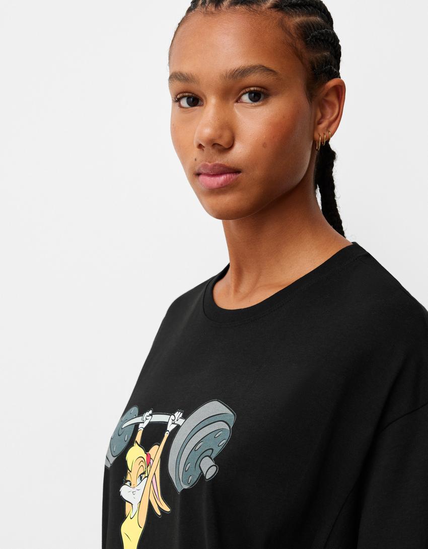 Oversize, rövid ujjú, Bolondos dallamok póló-Fekete