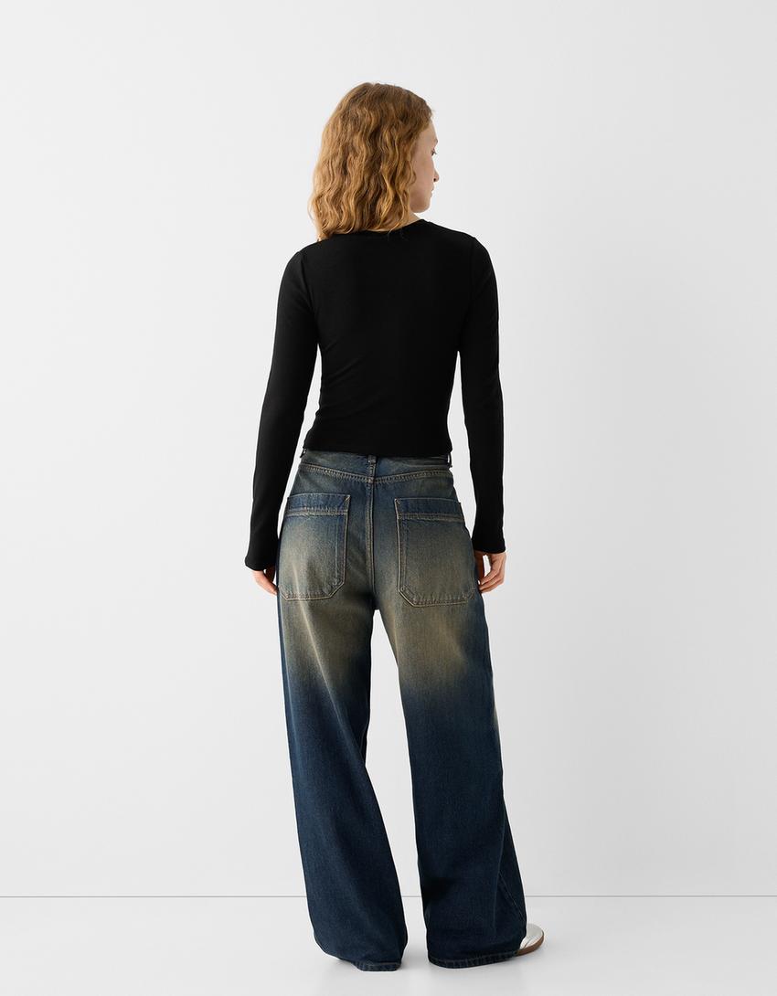 Long sleeve T-shirt with a crew neck-Black-1