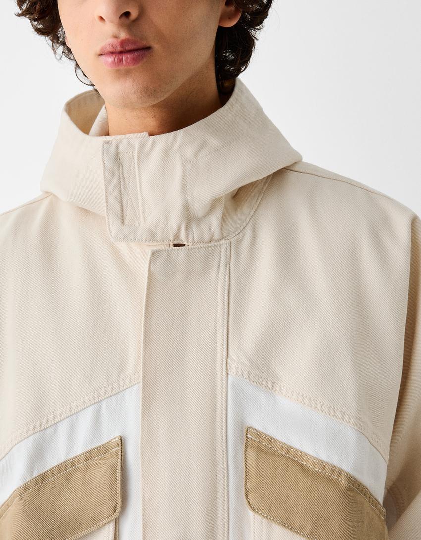 Casaco denim capuz color block-Cru-5