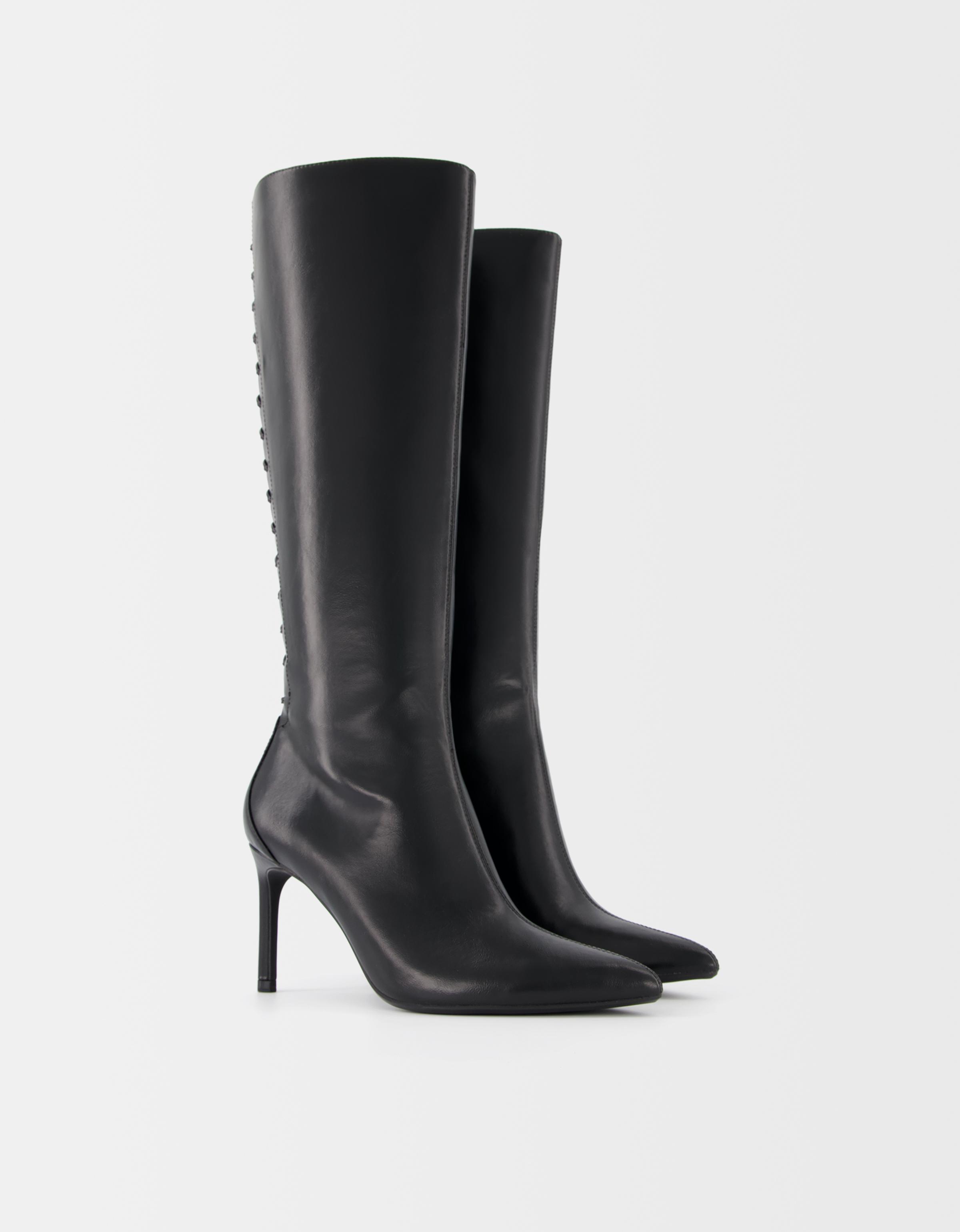 Bershka Absatzstiefel Mit Schleifen-Schnürung Damen 35 Schwarz