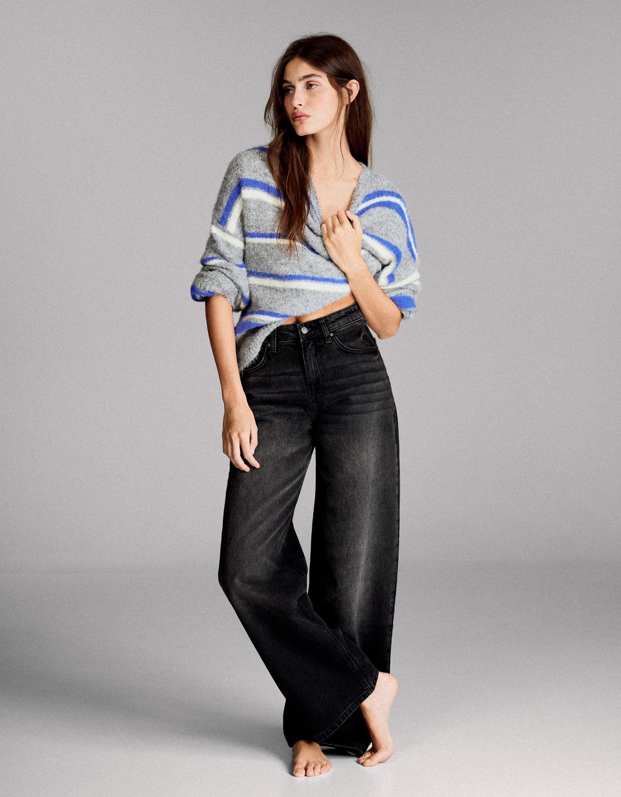 Wide-leg high-waist jeans — Black