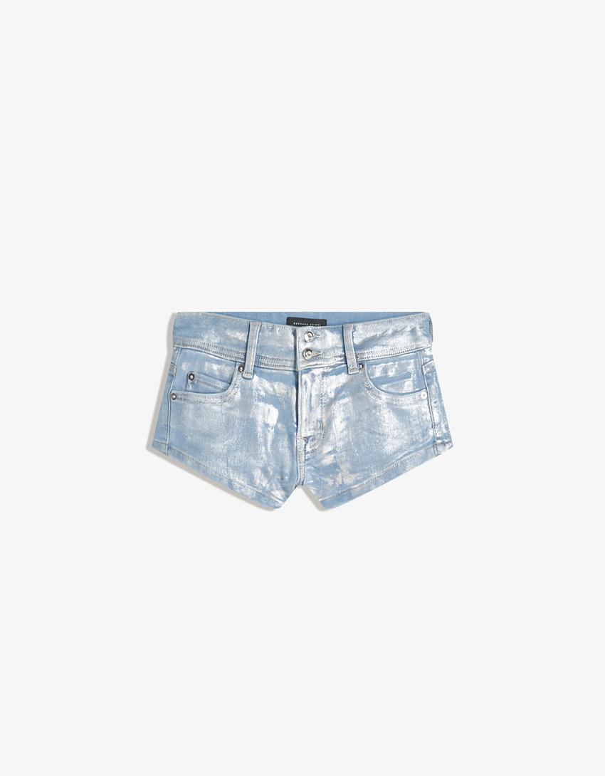 Denim short met zilverkleurig effect-Gewassen blauw-3