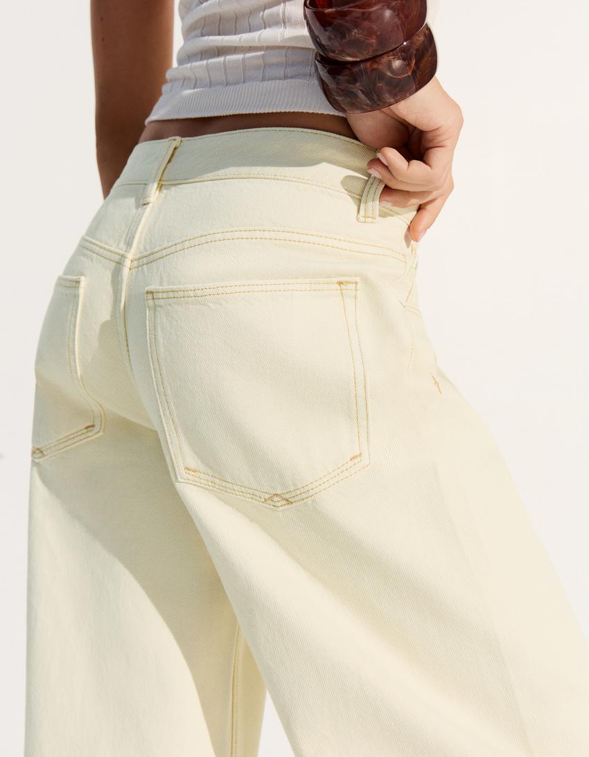 Traperice boyfriend kroja niskog struka-Krem boja