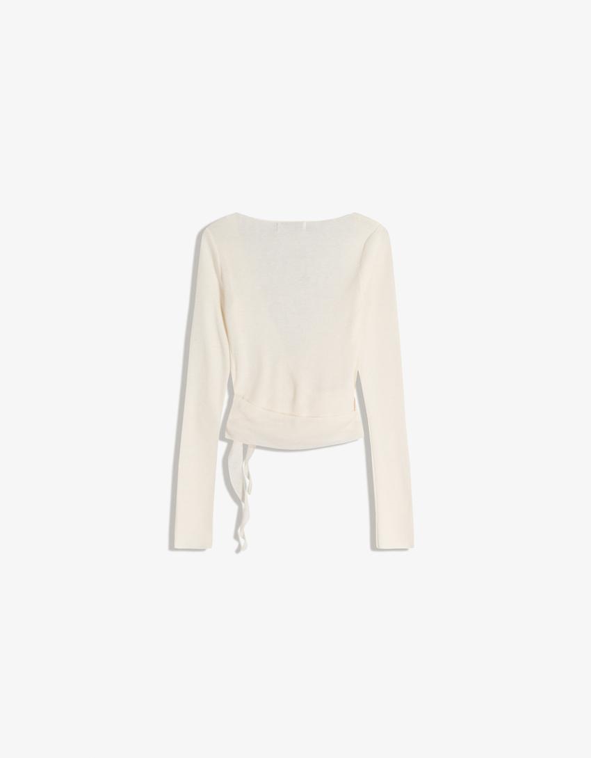 Cardigan à nœud-Blanc