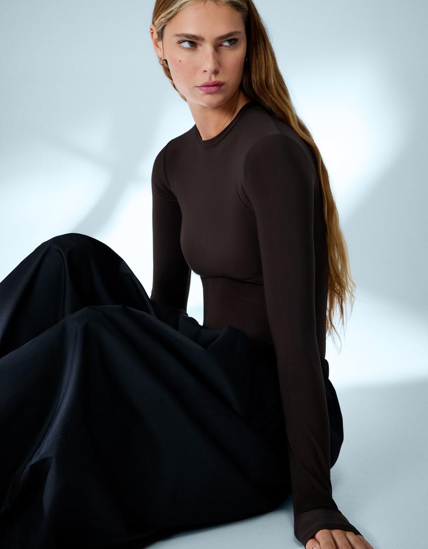 Long sleeve bodysuit-Brown