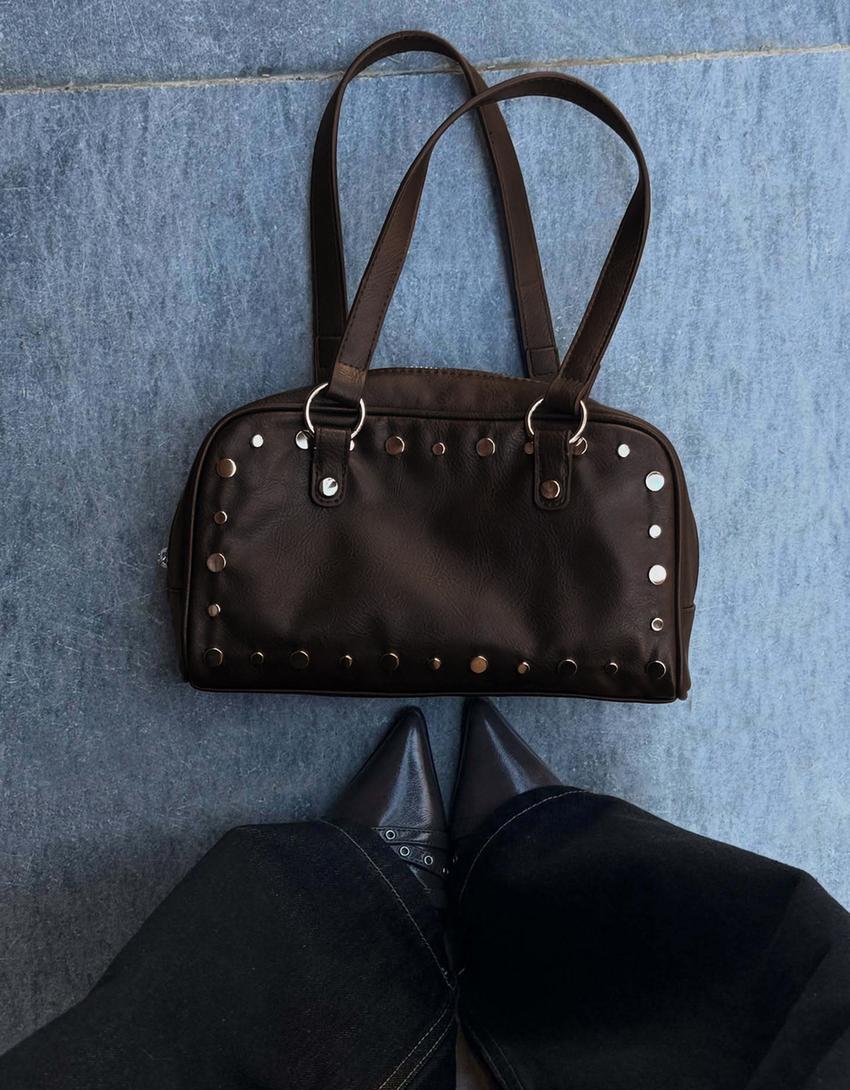 Studded Bowling Bag-Brown