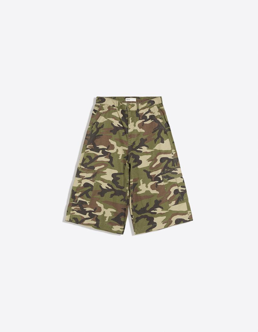 Bermuda jort barrel print-Kaki