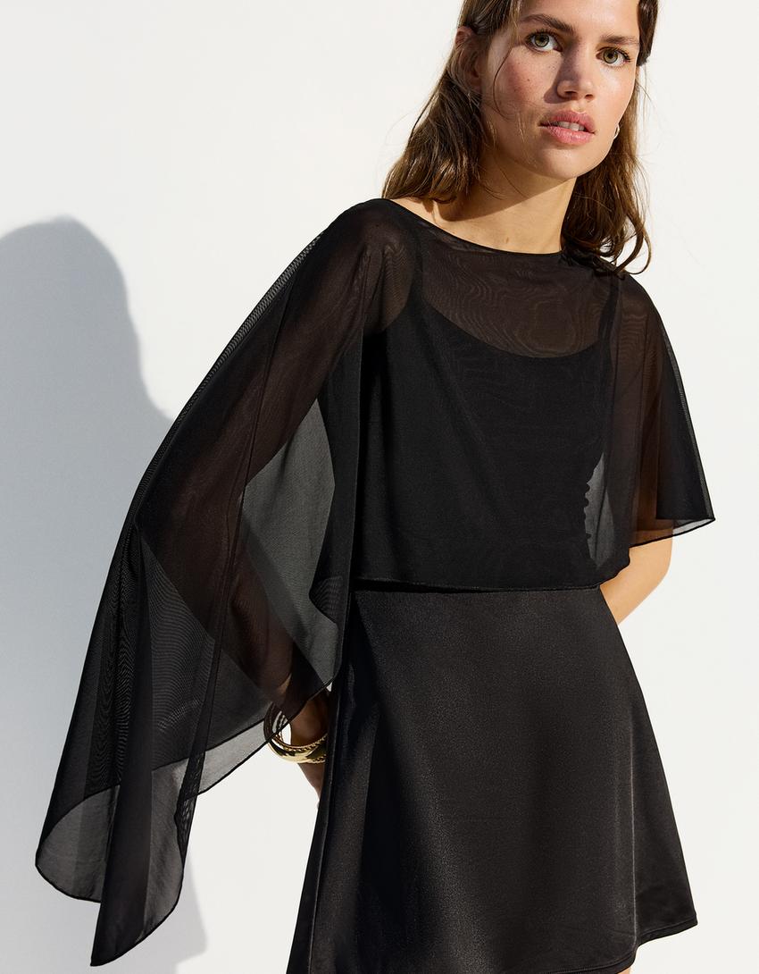 Mini dress with cape-Black