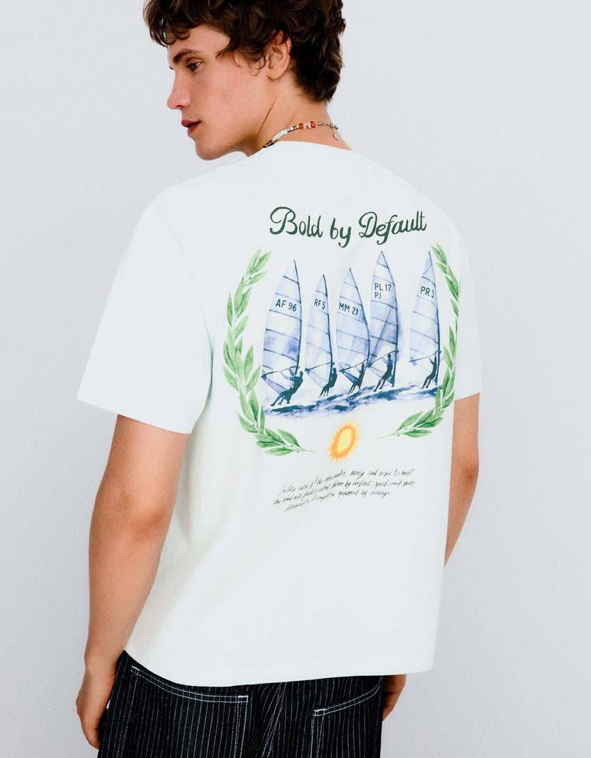 Boxy fit print T-shirt-Light blue