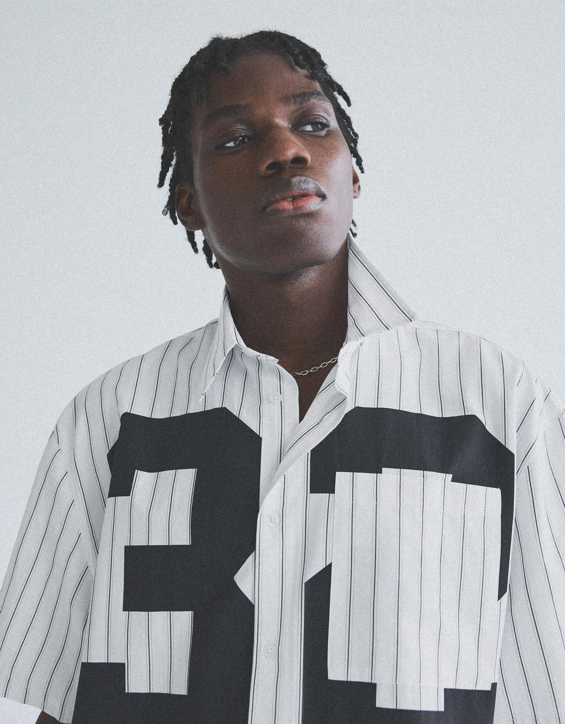 Bershka Çizgili print kısa kollu gömlek görsel 7