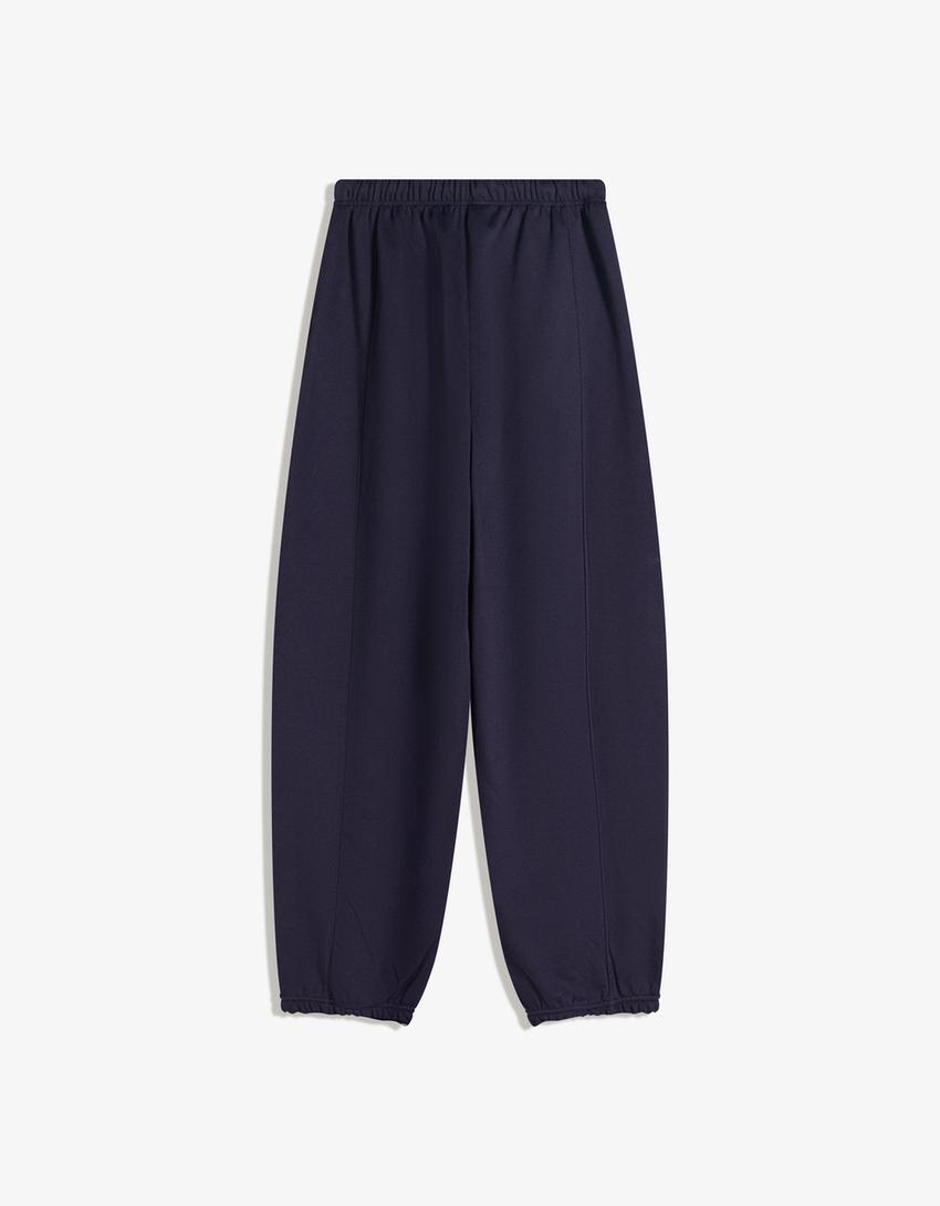 Printed plush joggers-Navy