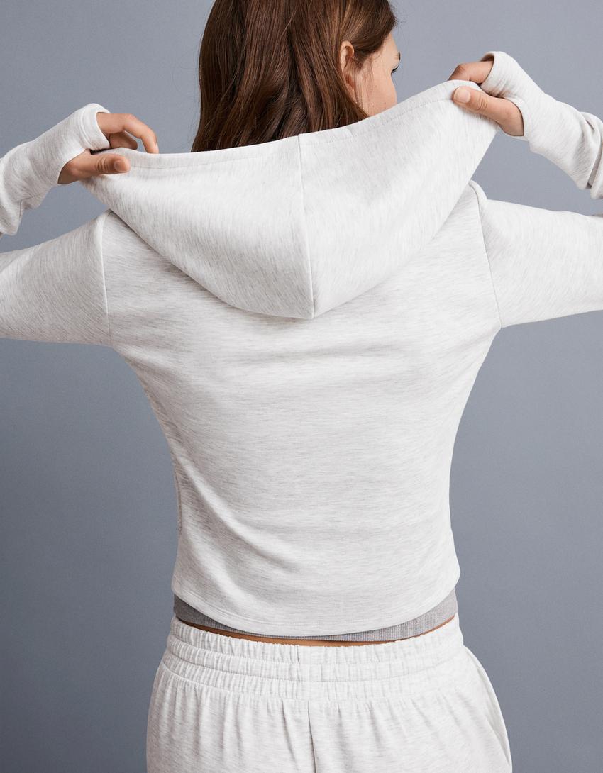 Hoodie ritsleting lembut dengan modal tudung-Abu-abu