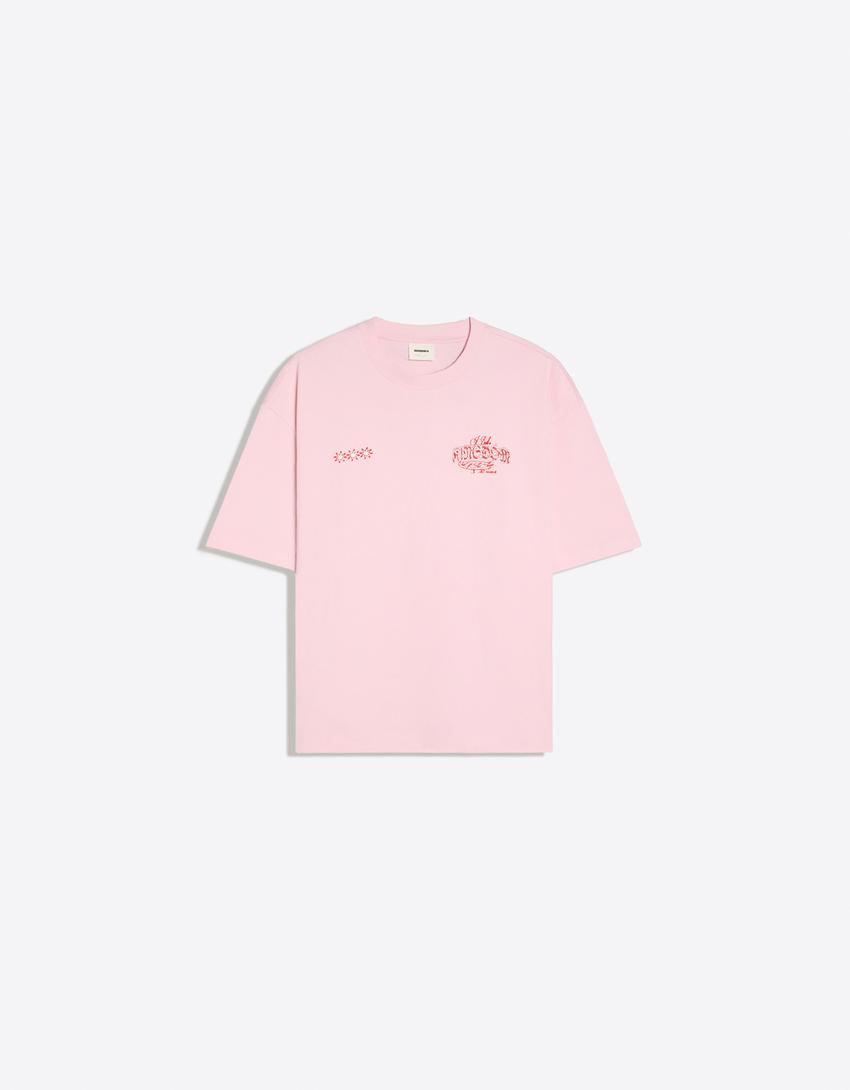 Boxy-T-Shirt mit Print-Rosa