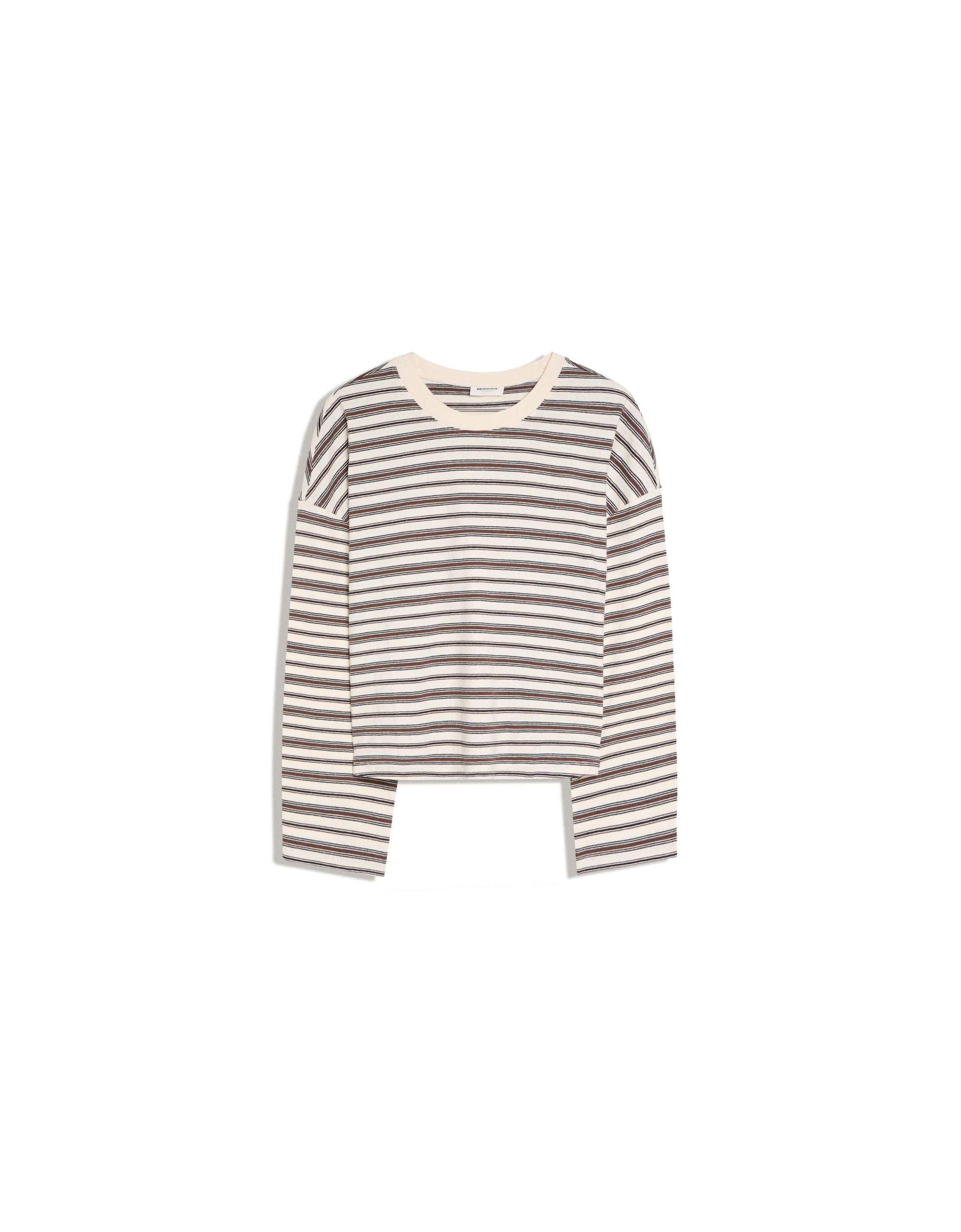 Striped boxy long sleeve T-shirt — Cream