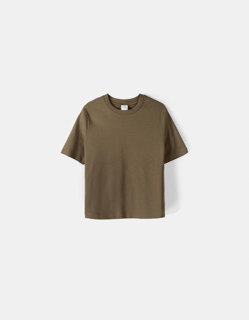 T-shirt manga curta regular fit-Caqui-4